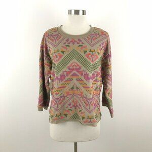 Sharon Young Top Women XS Embroidered Aztec Neon